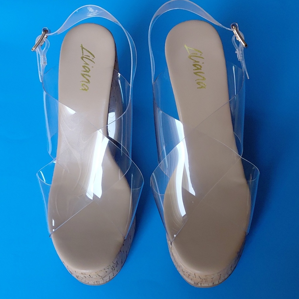LILIANA  Women's Clear Strap Platform Cork Heel  Wedge Sandals Size 11